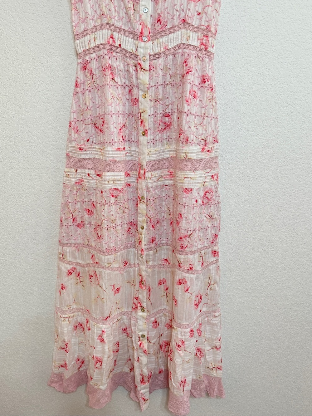 LoveShackFancy Pink Floral Lace Trim Maxi Dress size 2 - Picture 8 of 14